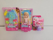 Set Of 3 Barbie Chelsea 6" Doll, Beach Accessory Set  On The Go Backpack