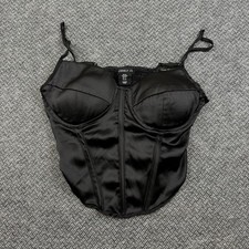Sincerely Jules Corset Bustier Crop Top Womens Medium Black Satin Smocked Back
