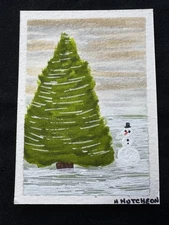 ACEO Original Mixed Media Mini Painting Of A Winter Scene