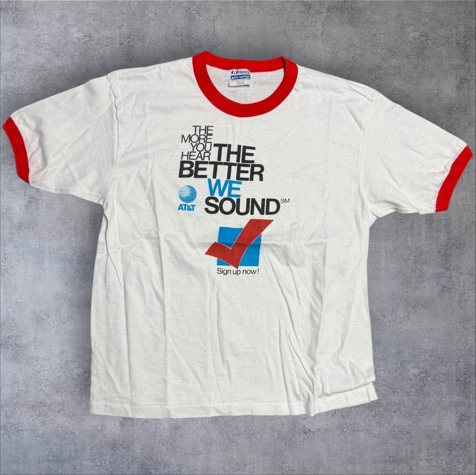 Vintage 80s AT&T Graphic Ringer Tee Retro Promo Large XL