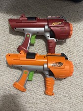 2 NERF Dart Tag 10 Shot Hyperfire Dart Gun Rotating Barrel Blue and Red Tested