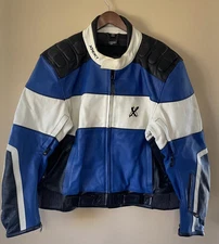 Xpert Leather Motorcycle Jacket Men’s Size 52H Padded Blue White & Black XXL