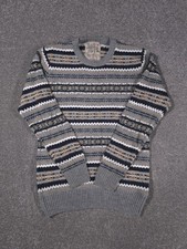 Easy Jumper Mens Small Grey Wool Blend Fair Isle Nordic Striped Knit Winter Warm