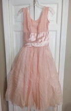 VTG Women's 50s Pink Formal Gown Prom Dress Pleated Top Petticoat Metal Zipper