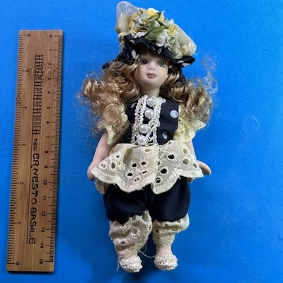 LOCKIGES HAAR HOSE BLAU - PORZELLANPUPPE VINTAGE CA. 15 CM SAMMLUNG