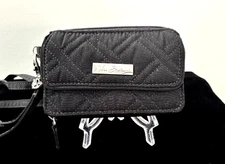 VERA BRADLEY Solid Black Quilted Fabric Crossbody Wristlet All in One Wallet