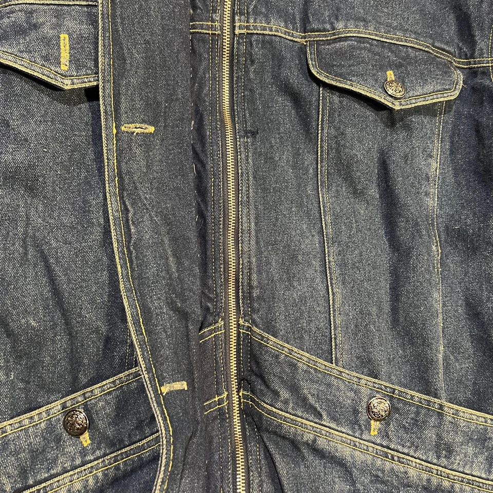 Denim Parka Jacket Womens Medium Blue Hooded Insulated Zip Pockets Red Lining - Image 4 of 4