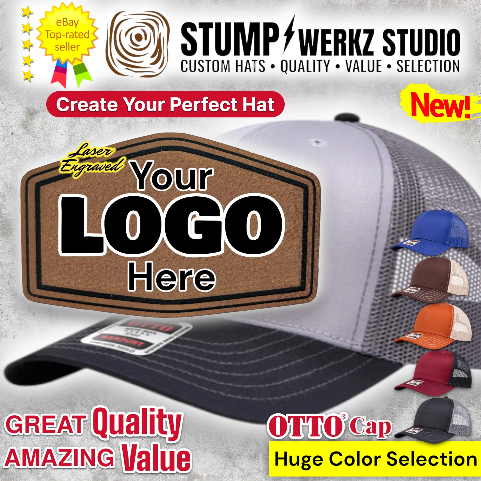 Custom Logo Hat Trucker Baseball Cap Personalized Leather Patch Event Promotion