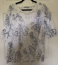 ELENA BALDI-ITALY-white/blue floral linen tunic with embroidery-S 79 