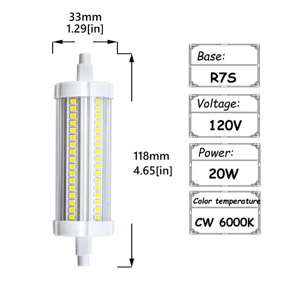 20W R7S J118 LED Light Bulbs 120V R7S Base T3 Double Ended 200W Tungsten Halo... - Image 2 of 4