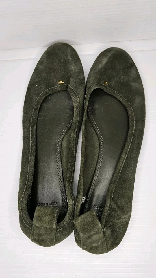 Zapatos planos de ballet TORY BURCH Therese de cuero gamuza verde para mujer talla 10,5 sin cordones Foto 4 de 4