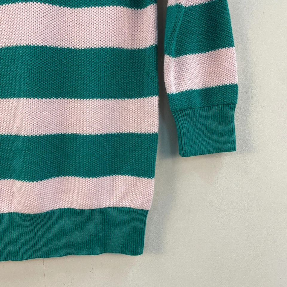 Suéter pulôver feminino halogênio XS listra rosa verde manga 3/4 algodão - Imagem 4 de 4