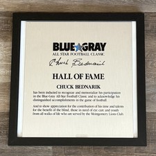 Chuck Bednarik Signed Blue Gray AllStar Hall Of Fame Plaque Philadelphia Easgles