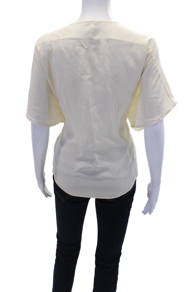 Adam Adam Lippes Womens Silk Short Sleeves Pullover Blouse White Size 6 - Image 3 of 4