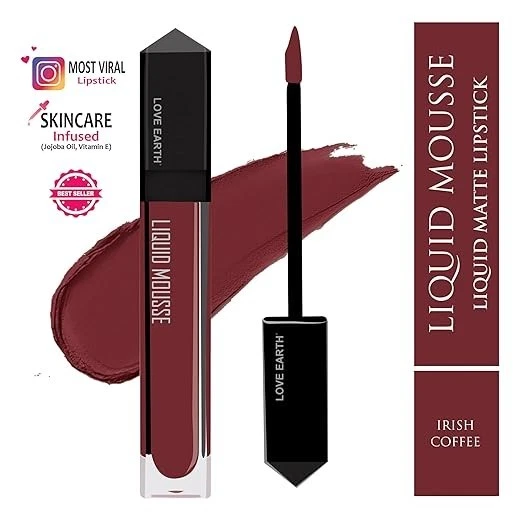 Love Earth Liquid Mousse Lipstick - Irish Coffee Matte Finish | Lightweight, Non - Image 3 of 4