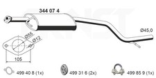 Mittelschalldämpfer ERNST 344074 für MONDEO BWY FORD 3 Turnier 16V