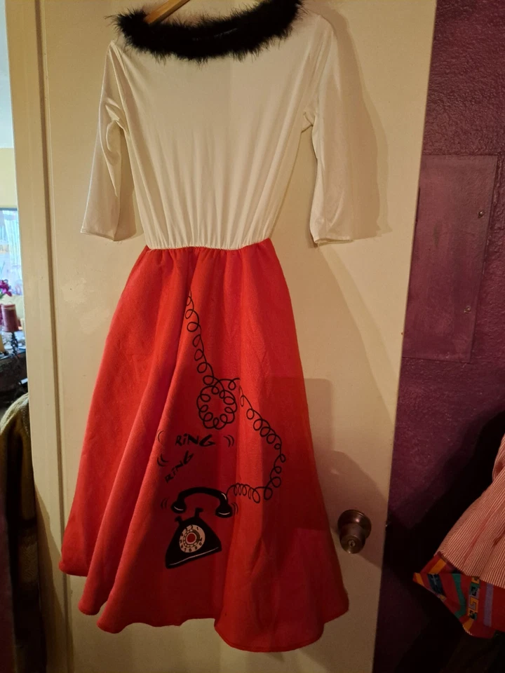 Retro Años 50 SOCK HOP Falda Anillo Imitación Piel Vestido Halloween Disfraz ADULTO M-L Foto 4 de 4