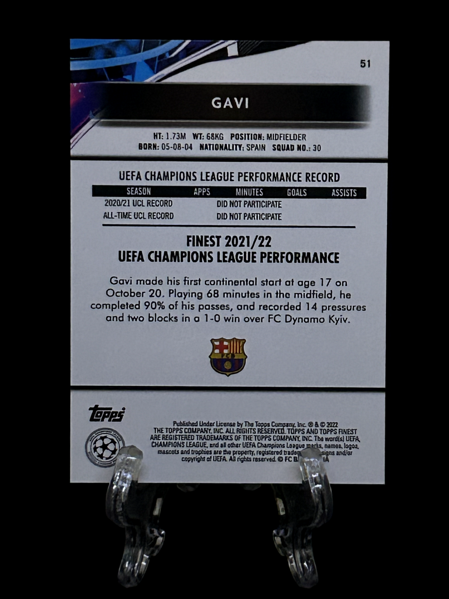 PABLO GAVI 2021-22 TOPPS FINEST UEFA UCL #51 BARCELONA SPAIN PABLO GAVI 2021-22 TOPPS FINEST UEFA UCL #51 BARCELONA SPAIN