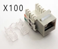 100 Pack Lot - CAT5e RJ45 110 Punch Down Keystone Modular Snap-In Jacks - Grey