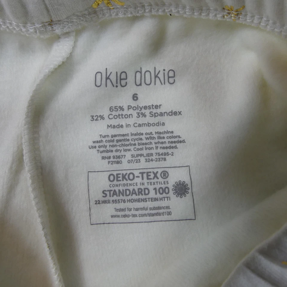 Okie Dokie Pants Girls 6 Off White Gold Stars Fleece Pull On Elastic Casual - Image 2 of 4