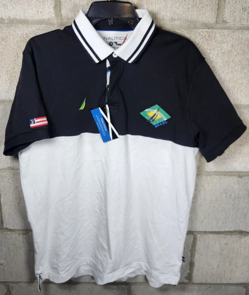 Nautica Brazil Mens Slim Fit polo Size Large Black and White - Image 3 of 4