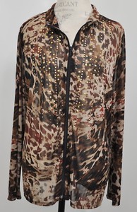 Chico-039-s-Travelers-3-XL-16-Semi-Sheer-Gold-Studded-Zip-Blouse-Shirt-Top-Tunic