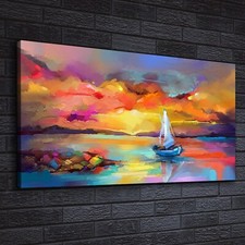 Canvas Wandbild Leinwand Bilder 140x70 Deko Boot Segel Wasser Himmel bunte