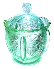 Sugar Jar Mosser Green Vaseline Uranium Shine Thistle Covered Mint Rare UV Shine