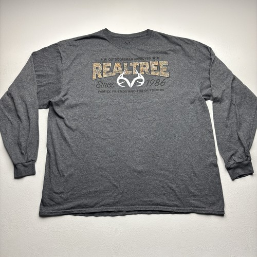 Realtree T-Shirt Herren 2XL Langarm Grau Logo Rundhals Outdoor Freizeit Grafik