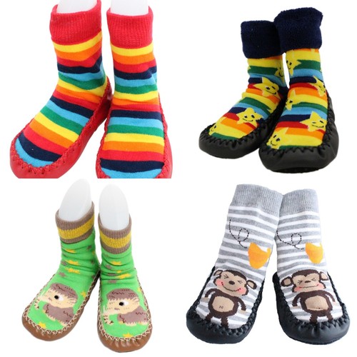 Bebé Niño Niña Calcetines Zapatillas Mocasines Antideslizante Interior Age 6 9 1 2 y | eBay