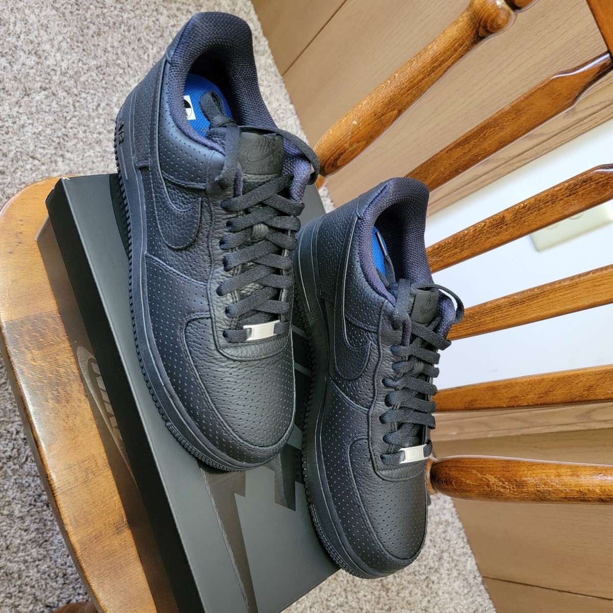 Mens Nike Air Force 1 SP Black/Black With Game Royal Insole