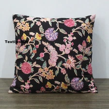 Indian Cotton Black Floral Home Room Décor Pillow Cover Case Sofa Cushion Covers