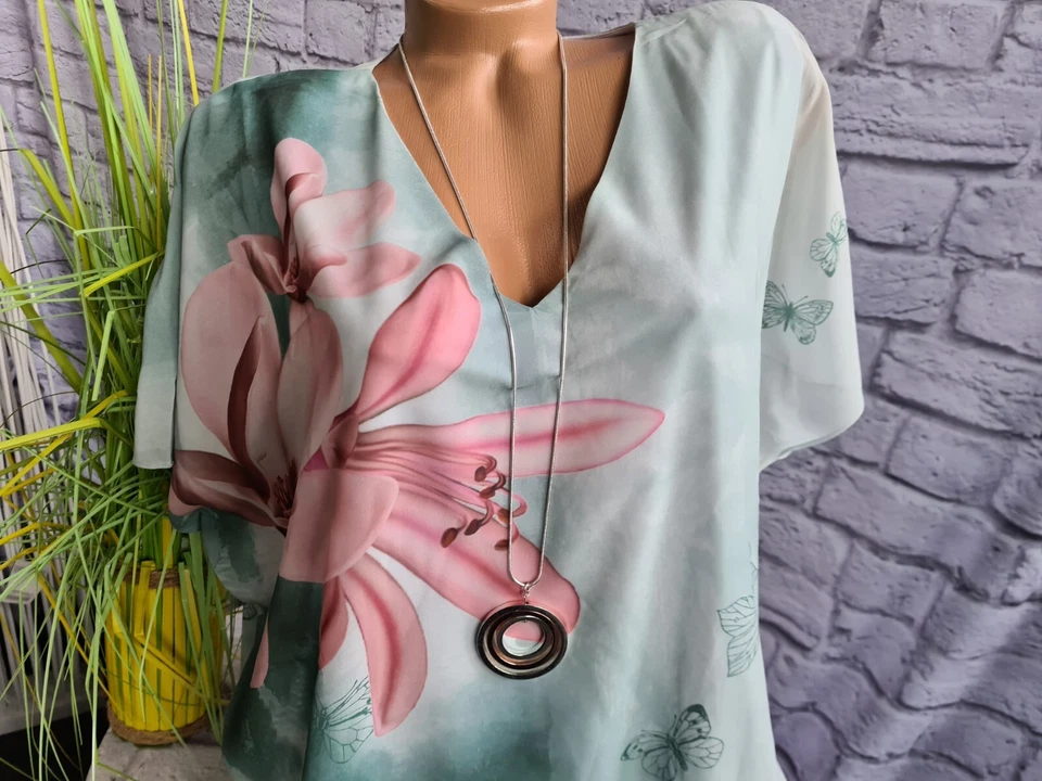 Miamoda Bluse Tunika Damen blau mint weich fallend 44 bis 62 (8 262) Übergröße - Bild 3 von 4