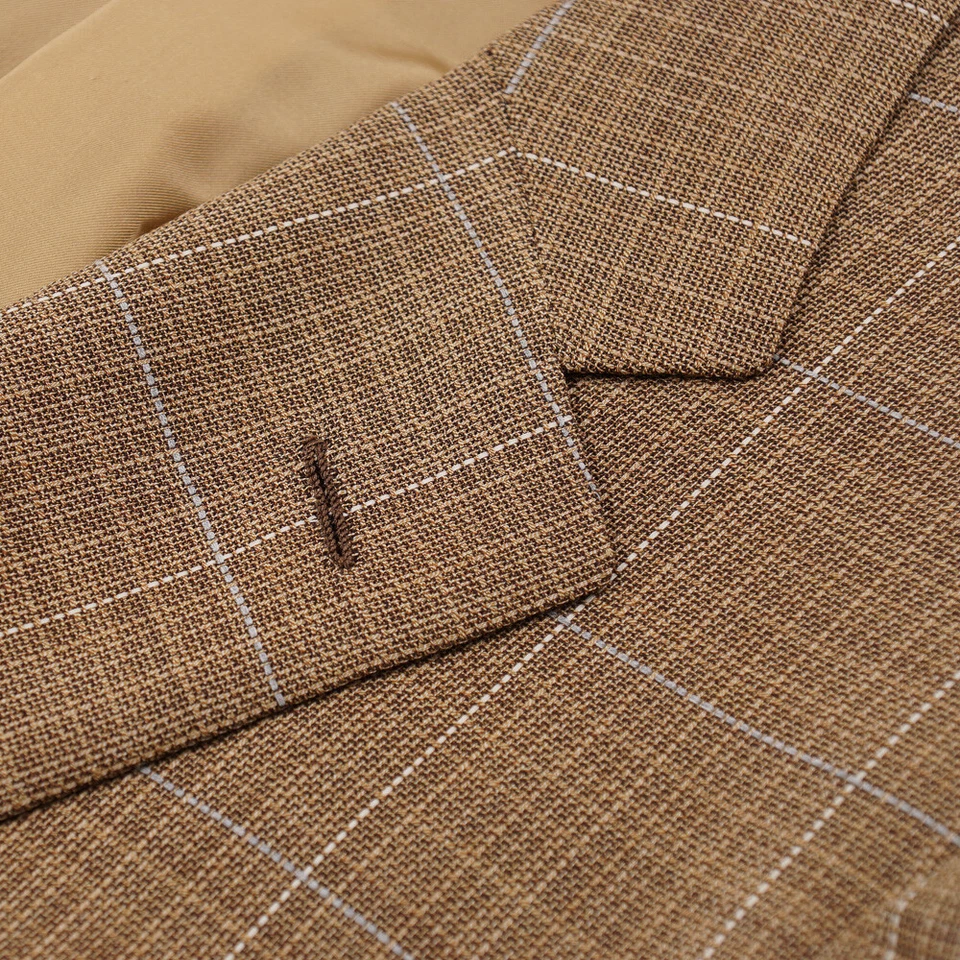 Abrigo deportivo de lana tejido a cuadros marrón cacao D'avenza 44L nuevo con etiquetas $2995 Foto 3 de 4