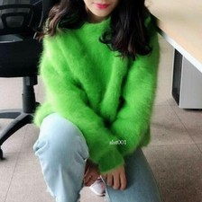 Women Angora Mink Cashmere Sweaters Fur Fluffy Fuzzy Plush Knitted Pullover Tops