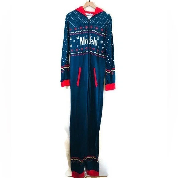 Modelo Brewing Holiday Mono Azul Rojo Navidad Unión Traje Unisex Talla Mediana Foto 2 de 4