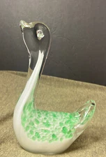 6”Art Glass Goose paperweight or figuring . clear with white&Green inside clear