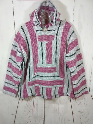 Baja Joe Mexican Blanket Hoodie M Poncho Drug Rug Hippie Surfer Festival Boho