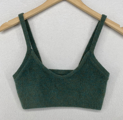 ZARA Bralette Tank Top M Wool Blend Sweater Knit Cropped Spaghetti Strap  Green | eBay