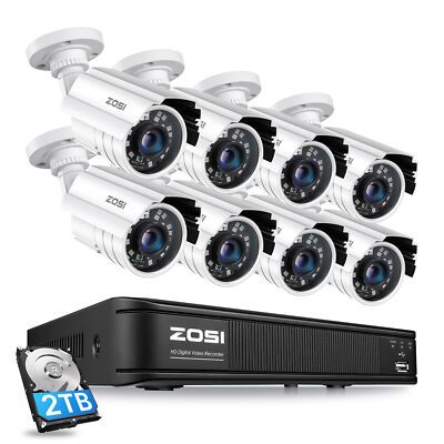 ZOSI H.265+ 8CH 5MP Lite DVR Security Camera System Outdoor Motion Detection 2TB
