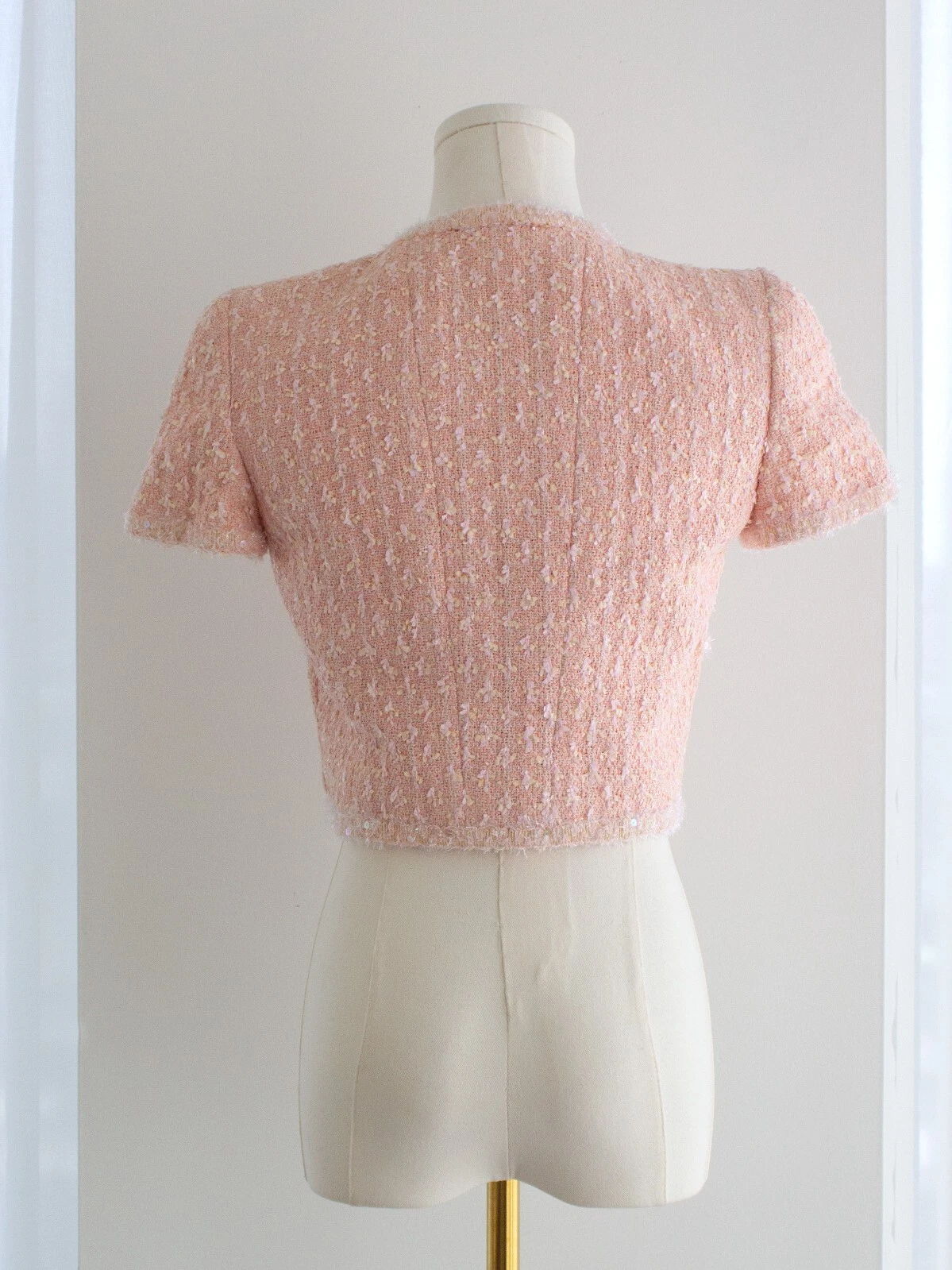 Chanel Vintage S S 1995 Barbie Rosa Pastello Tweed 95P Giacca Ritagliata