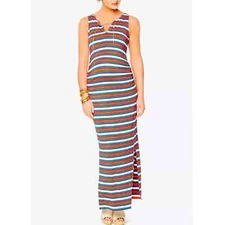 Rachel Zoe • Pea In The Pod Striped Maternity VNeck Split Hem Maxi Dress Sz M