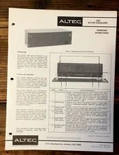 Altec Model 1650 Equalizer Owner / Operating Manual *Original*