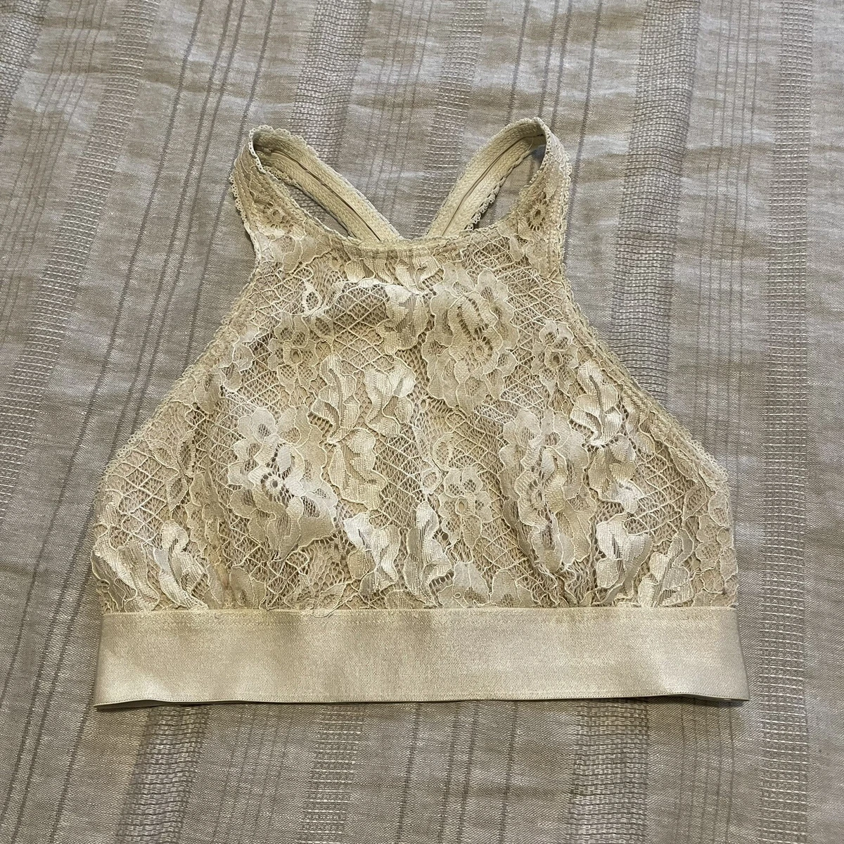 Von Maur Dress Forum Halter Crop Top Womens SMALL Cream Lace Lined Round  Neck