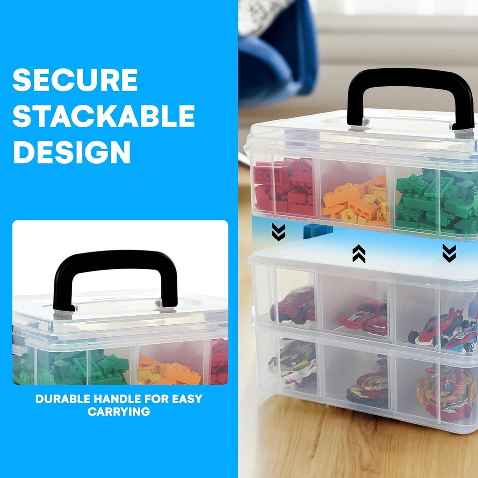 Stackable Plastic Storage Containers 3-Tier 18 Compartments for Jewelry Toy O... - Image 4 of 4