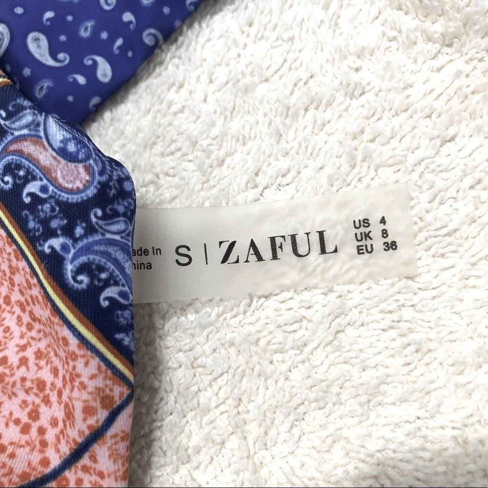 NWOT ZAFUL WOMENS HIGH WAIST RED AND BLUE PAISLEY TIE BIKINI BOTTOMS SIZE SMALL - Image 2 of 4