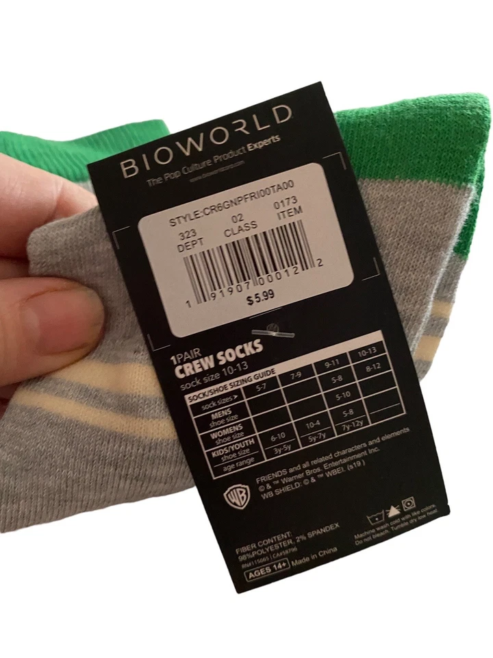 Friends Central Perk Coffee Socks Women Men L M New Striped Gray Green  - Image 3 of 4