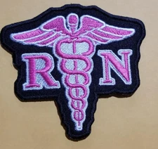 Embroidered pink Caduceus RN Registered Nurse 3x3.5"