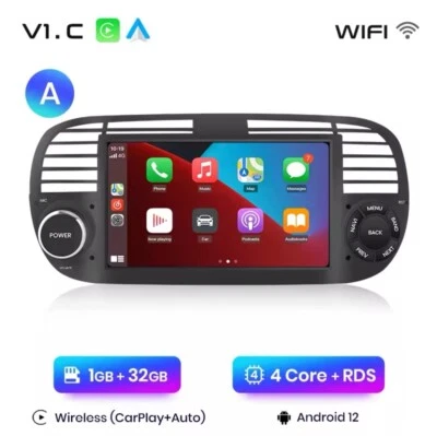AWESAFE Wireless CarPlay Android AutoRadio per FIAT 500 (2007-2015) Colore Nero