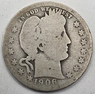 《Silver》1906 USA BARBER QUARTER -- .1808 OZ of SILVER!!!